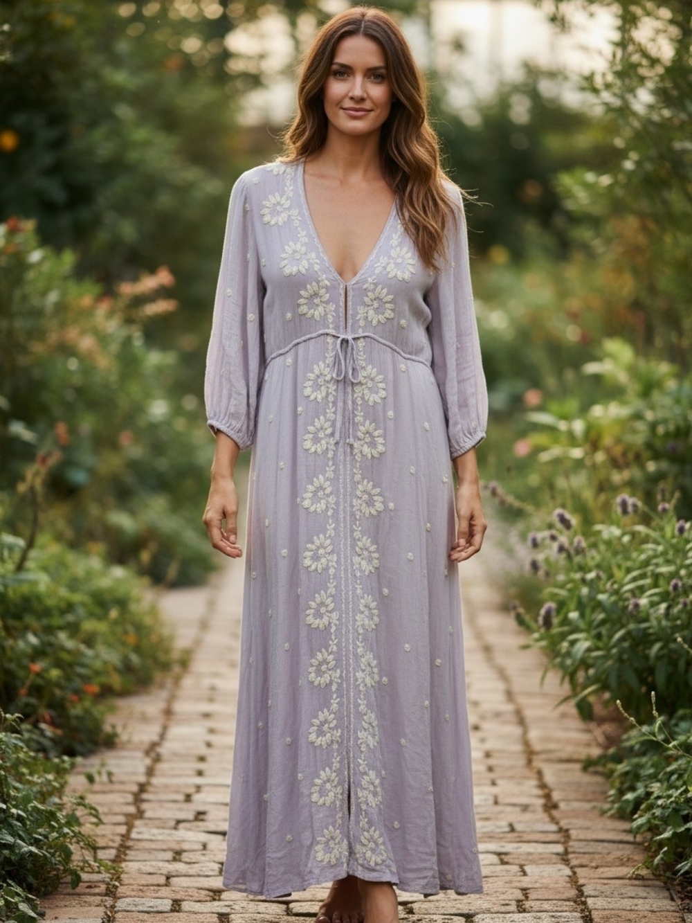 Free People Embroidered Fable Maxi Dress Lilac Floral Size Xs